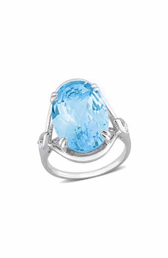 Oval Checkerboard Blue Topaz Ring