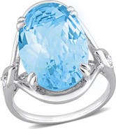 DELMAR Oval Checkerboard Blue Topaz Ring