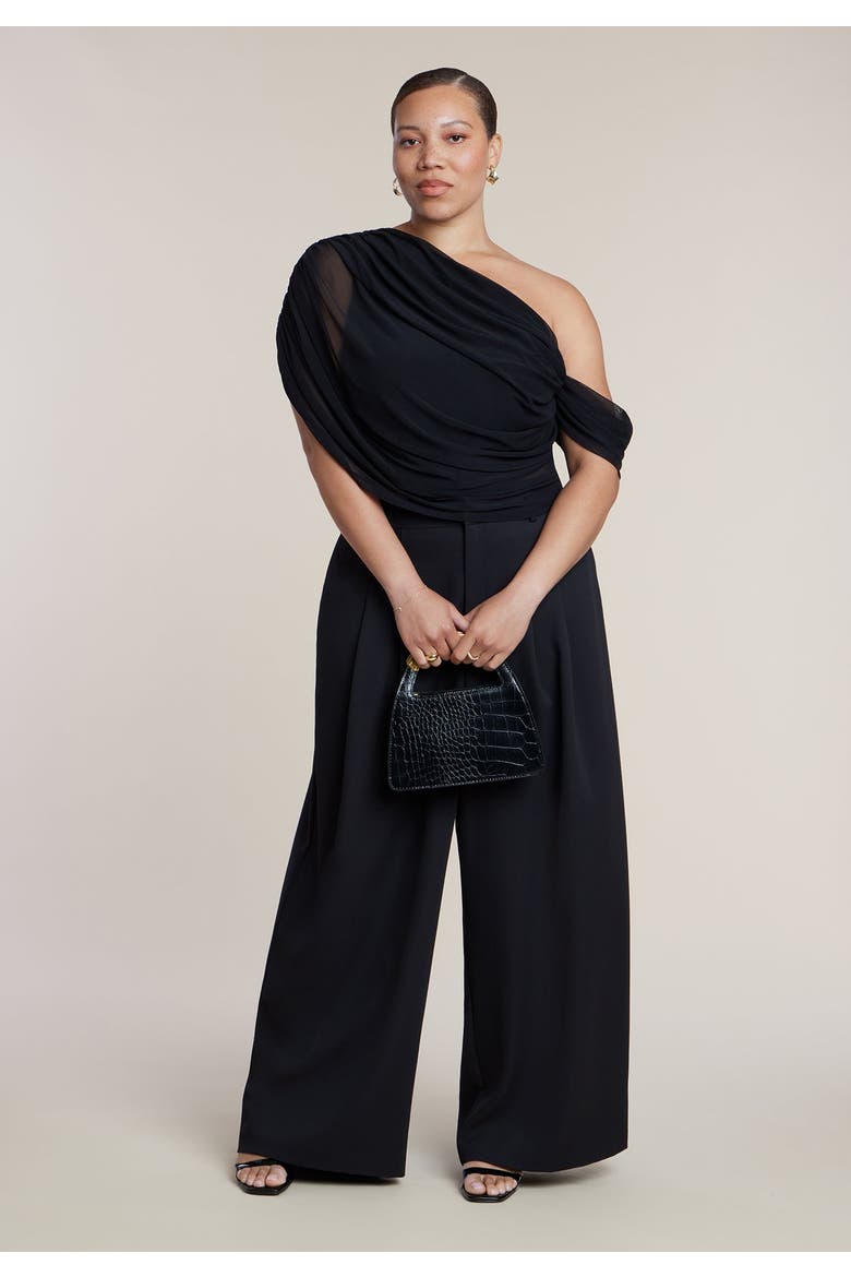 Semi Sheer Twisted One Shoulder Top, Alternate, color, BLACK ONYX