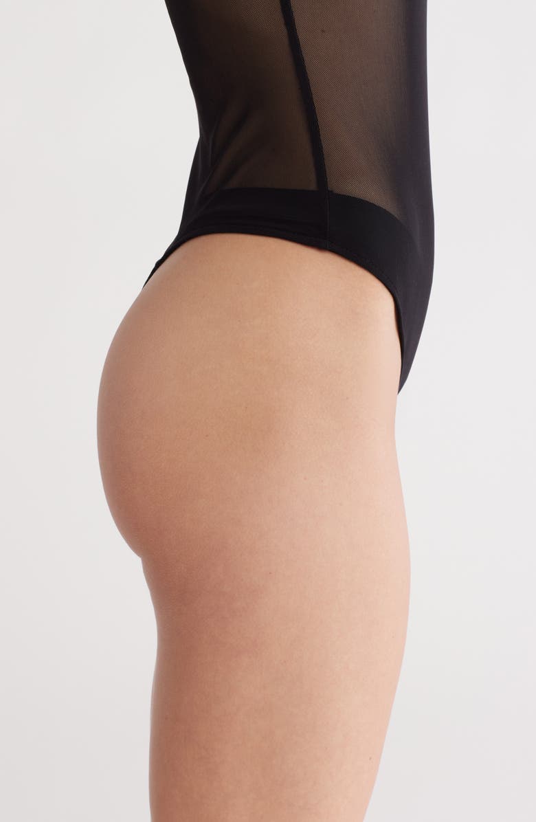 FRAME Long Sleeve Mesh Bodysuit, Alternate, color, Black