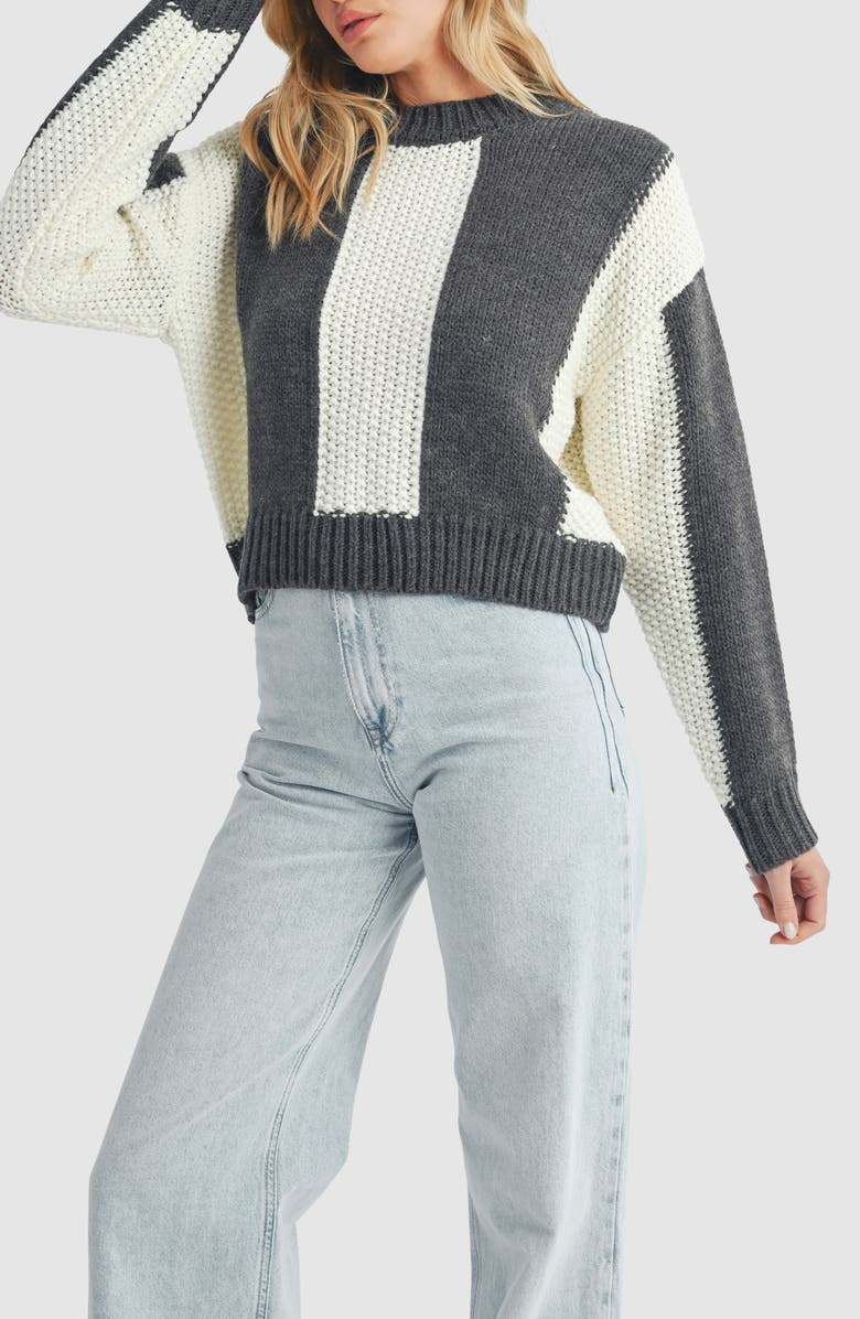 Lush Stripe Crop Sweater, Alternate, color, Ivory Charcoal