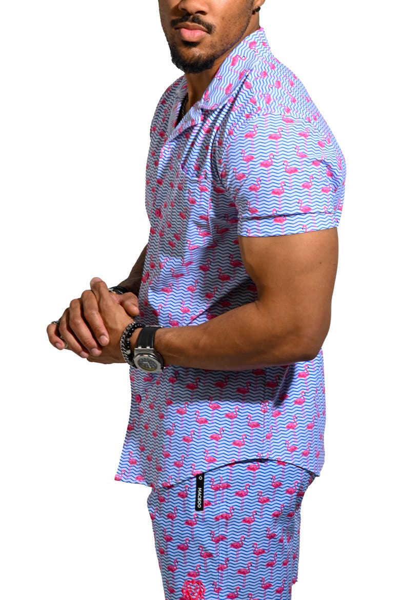 Beachflamingo Blue Cotton Camp Shirt, Alternate, color, BLUE
