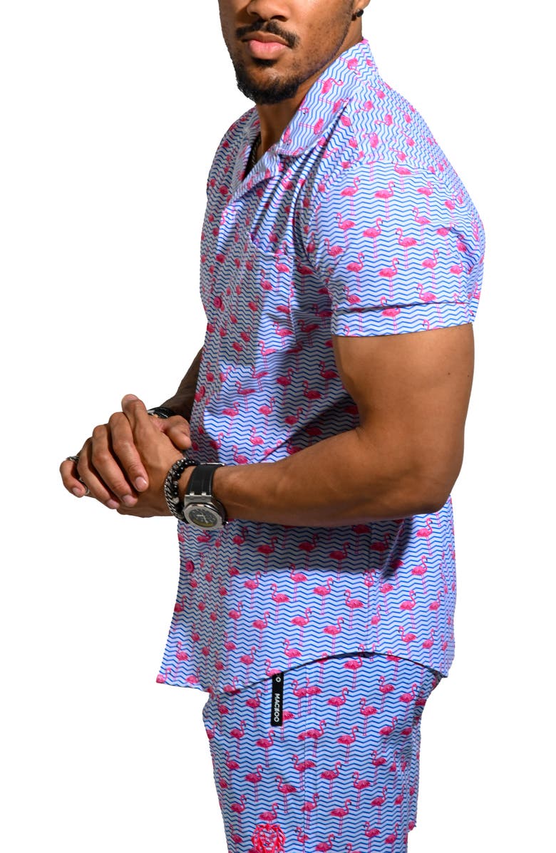 Maceoo Beachflamingo Blue Cotton Camp Shirt, Alternate, color, Blue