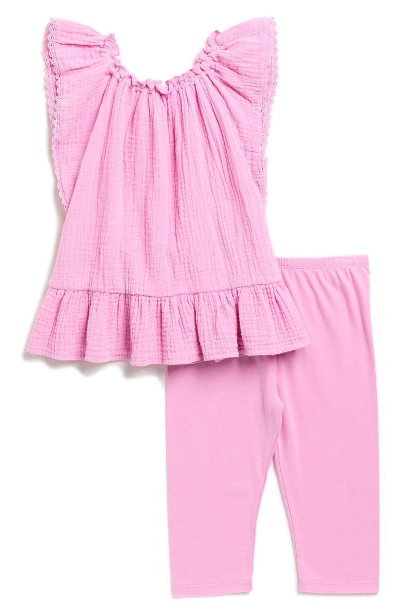 Splendid Kids' Cotton Gauze Top & Leggings Set, Main, color, Petal