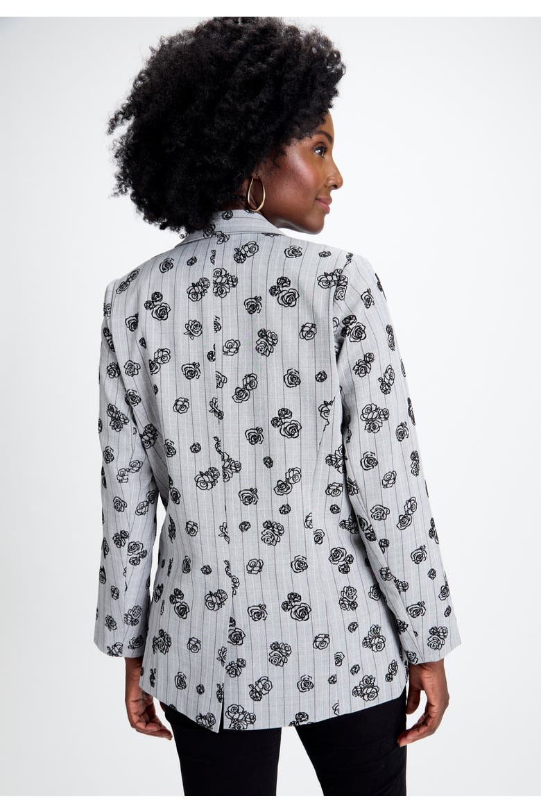 Flocked Floral Blazer, Alternate, color, GREY ROSE PINSTRIPE