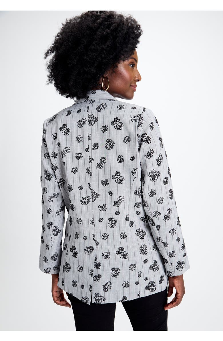 Jessica London Flocked Floral Blazer, Alternate, color, Grey Rose Pinstripe