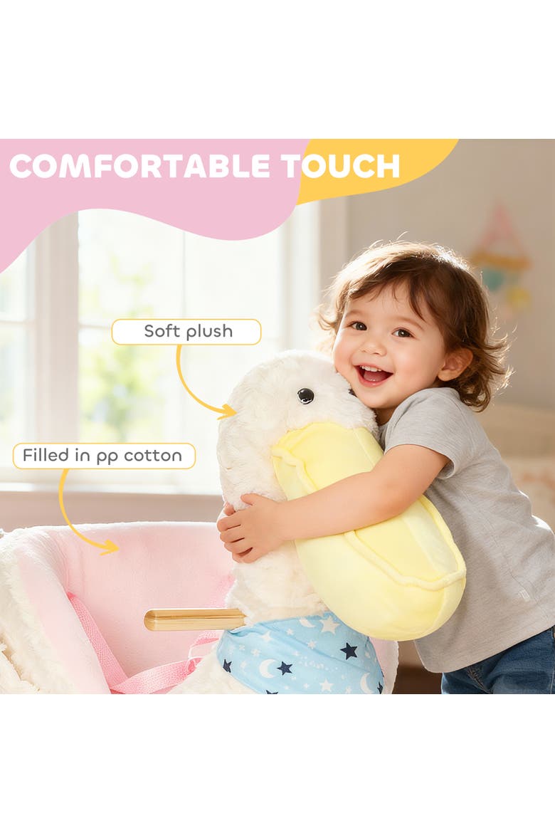 Pelican Baby Rocking Horse Plush Stuffed Animal Rocker for Toddlers Kids Ride on Rocking Horse with Realistic Sound, Alternate, color, White