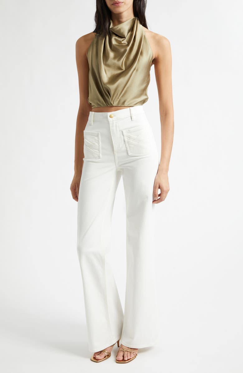 Ramy Brook Libbie Crop Stretch Silk Halter Top, Alternate, color, Safari