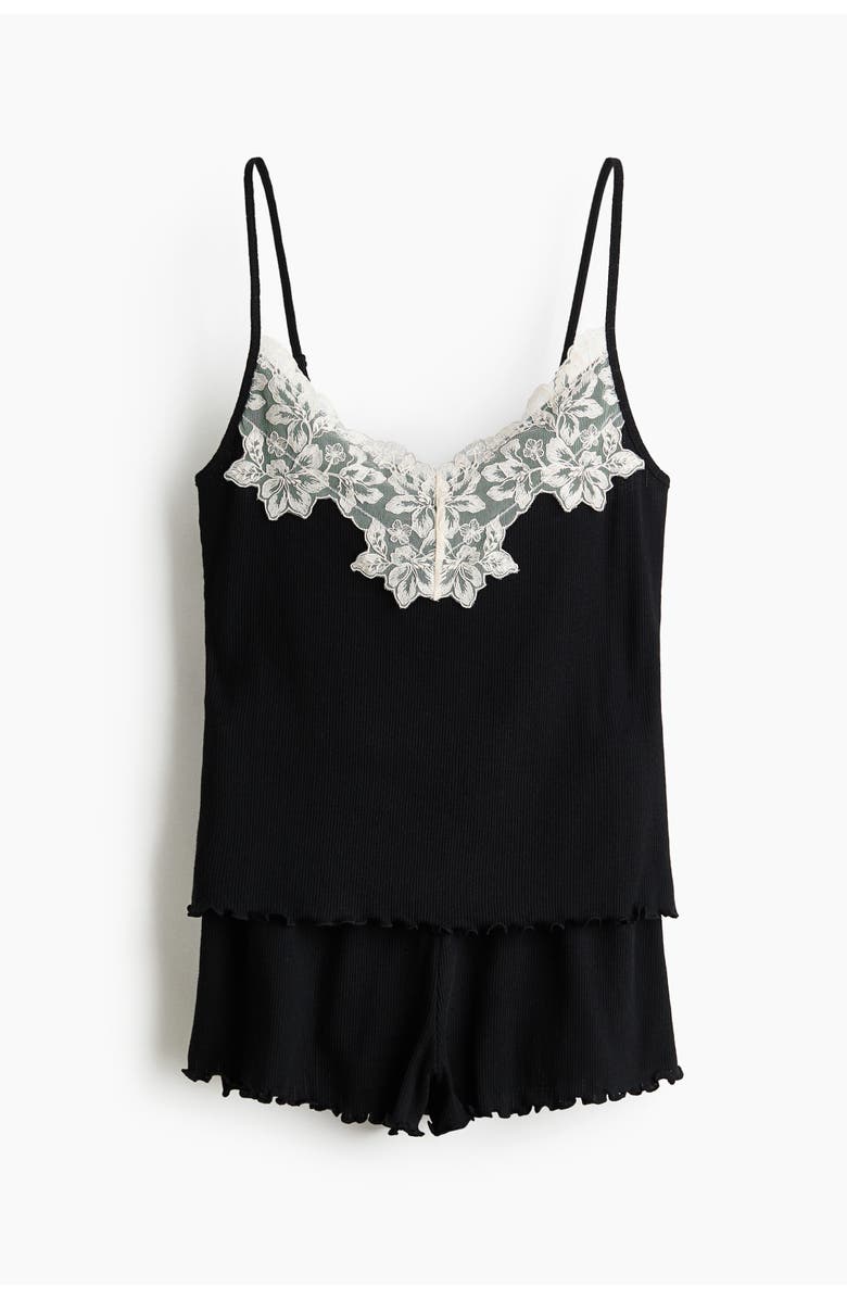 H&M Ribbed Jersey Pyjamas, Main, color, Black