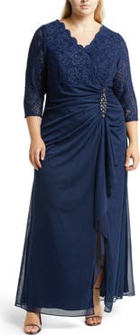 Alex Evenings Beaded Lace Bodice Empire Waist Gown