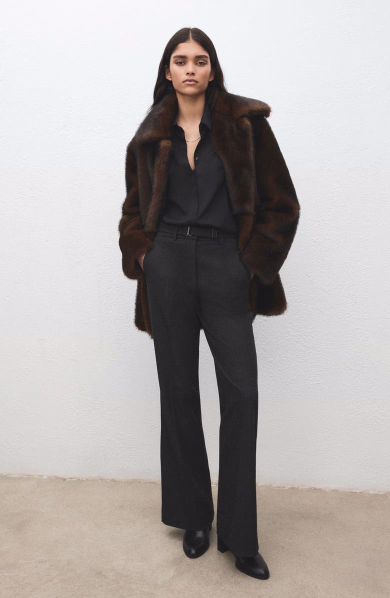 MANGO Belted Straight Leg Pants, Alternate, color, Grey