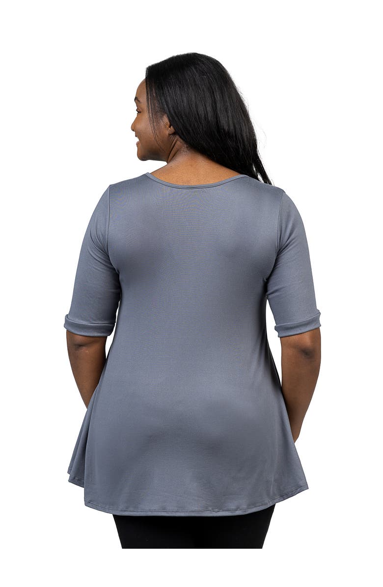 24seven Comfort Apparel Elbow Sleeve Henley Tunic Top, Alternate, color, Charcoal
