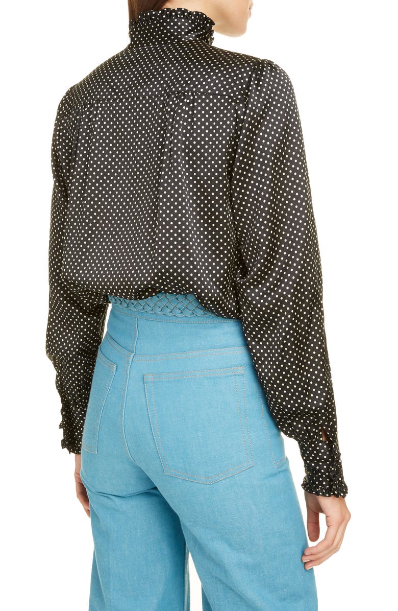 Runway Marc Jacobs Ruffle Trim Polka Dot Silk Blouse, Alternate, color,