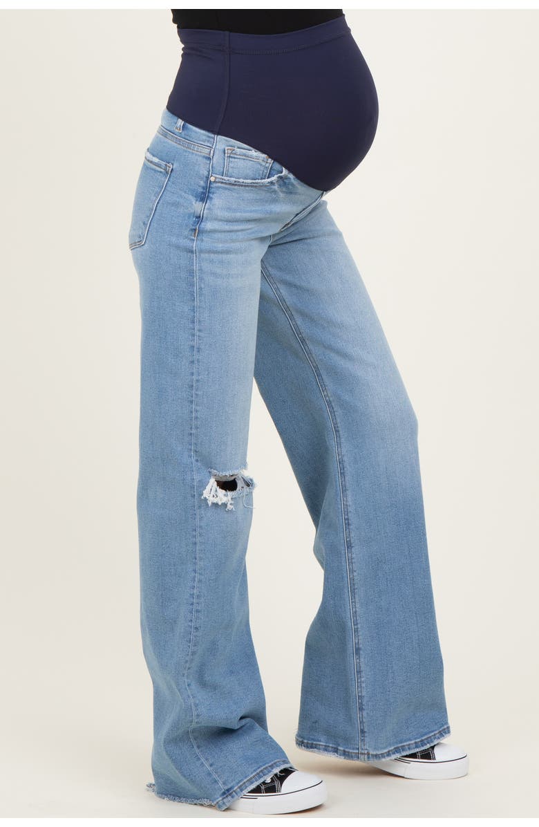 PinkBlush Distressed Knee Wide Leg Maternity Jeans, Alternate, color, Blue