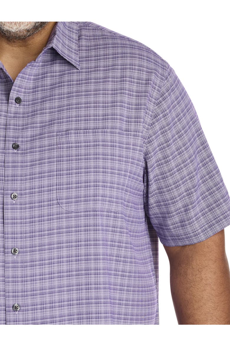 Big & Tall Plaid Microfiber Sport Shirt, Alternate, color, PURPLE