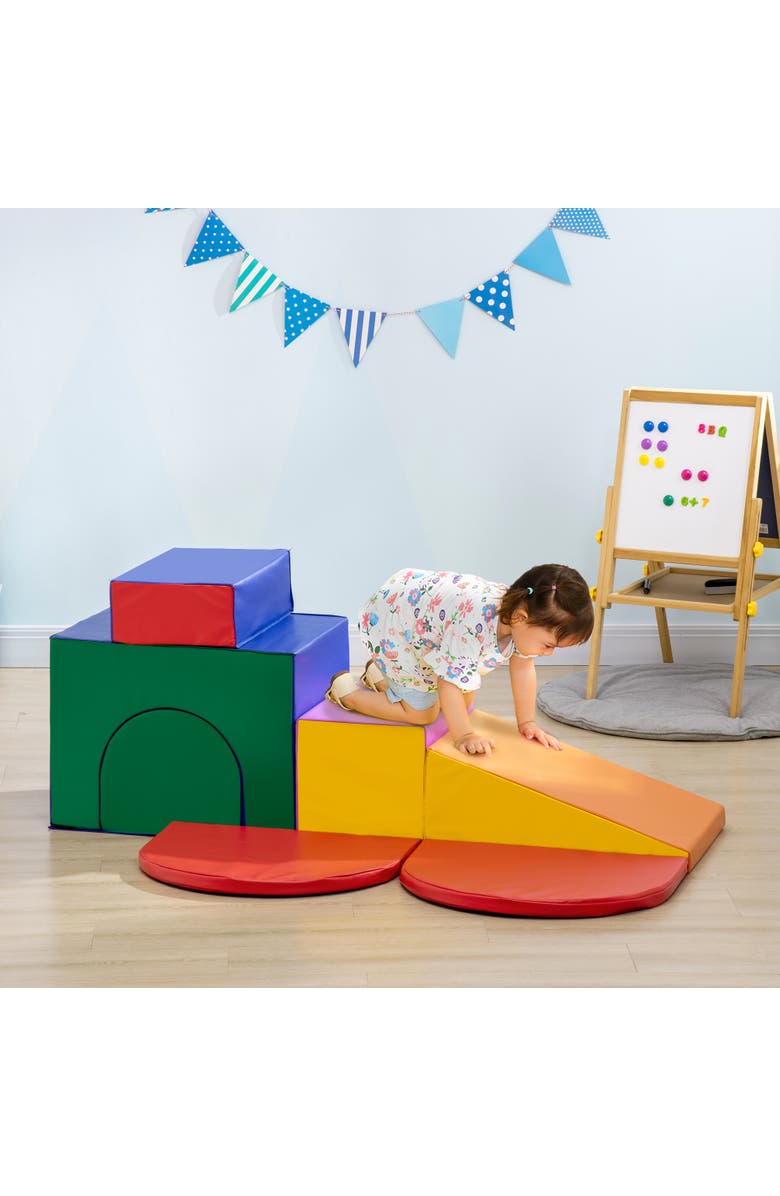 Qaba 7-Piece Rearrangeable Toddler Climber, Baby Soft Play Equipment, Alternate, color, Multi-Colored