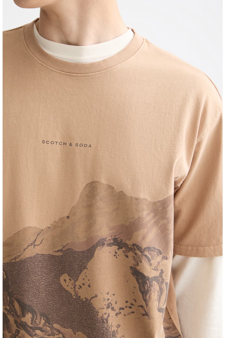 Loose Fit Mountain Print Overdye Cotton T-Shirt, Alternate, color, TANNIN