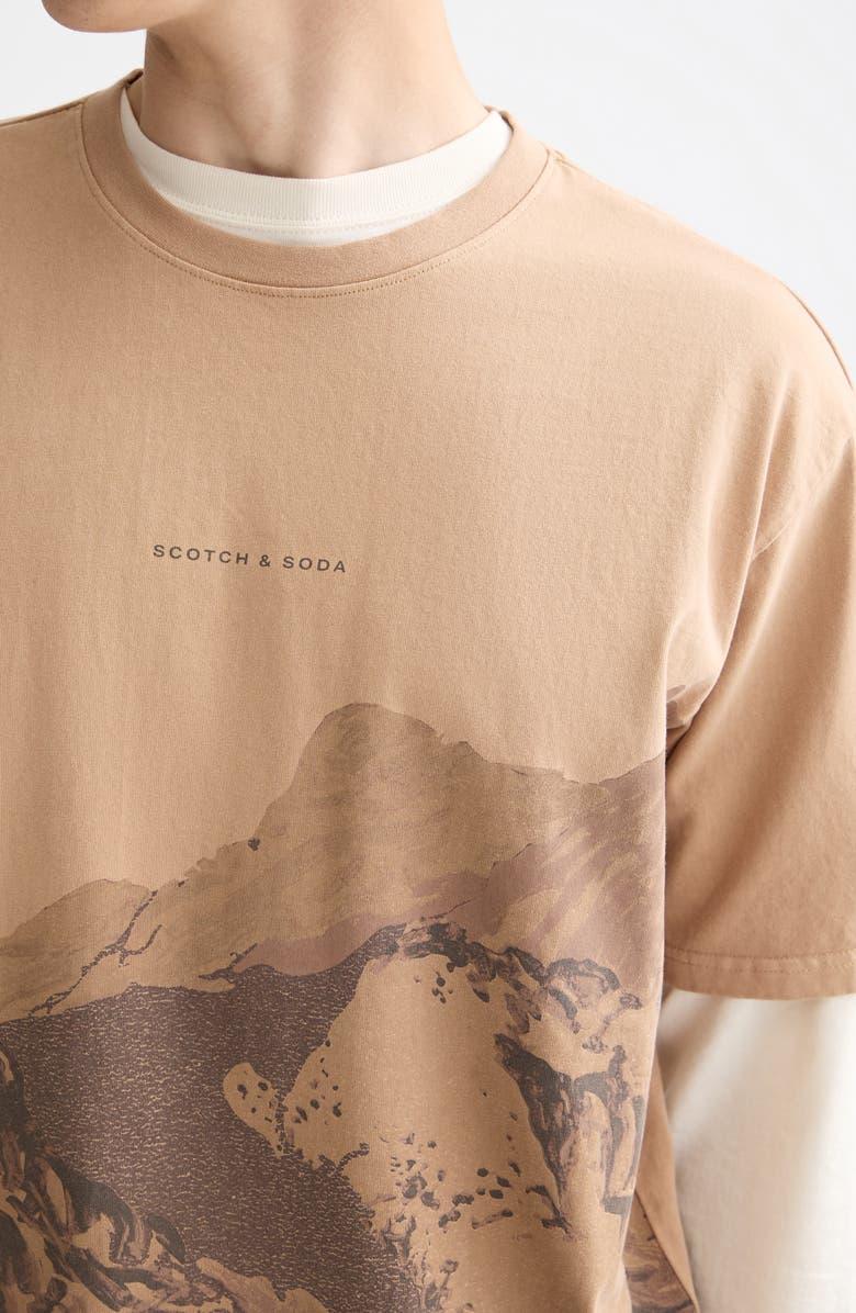 Scotch & Soda Loose Fit Mountain Print Overdye Cotton T-Shirt, Alternate, color, Tannin