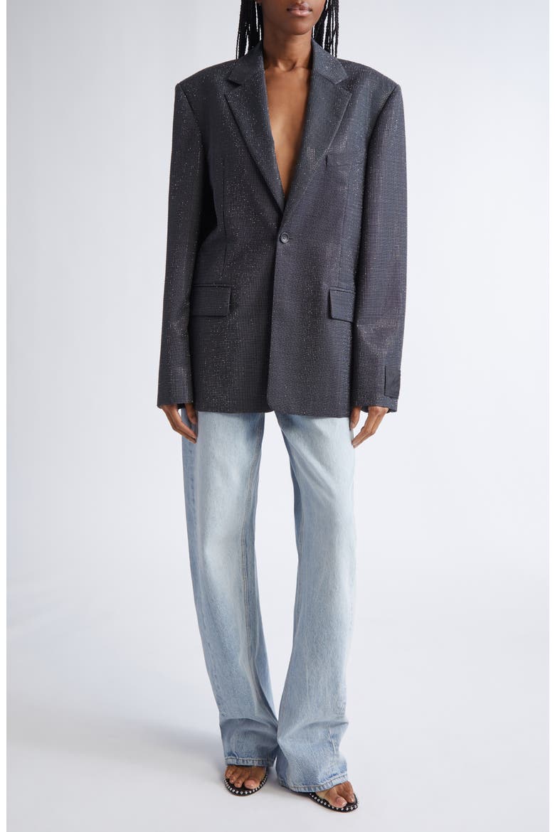 Hotfix Crystal Oversize Blazer, Alternate, color, GREY