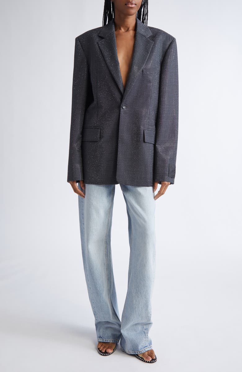 Alexander Wang Hotfix Crystal Oversize Blazer, Alternate, color, Grey