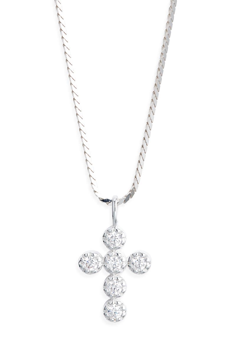 MIRANDA FRYE Eternal Cubic Zirconia Cross Pendant Necklace, Main, color, Silver