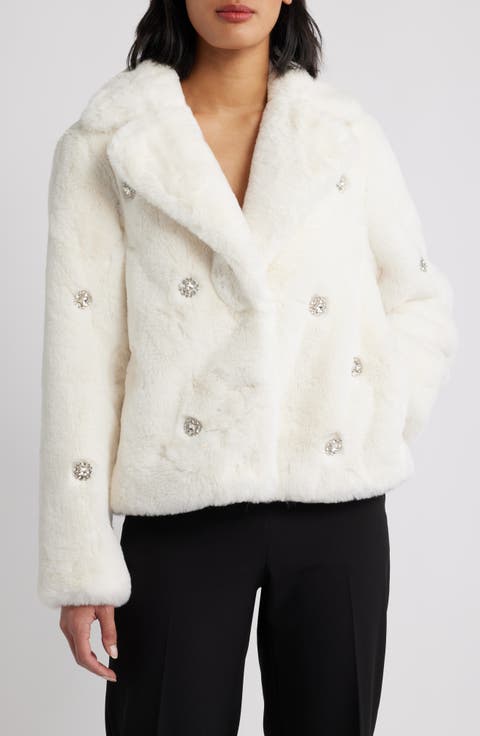 Embellished Faux Fur Coat