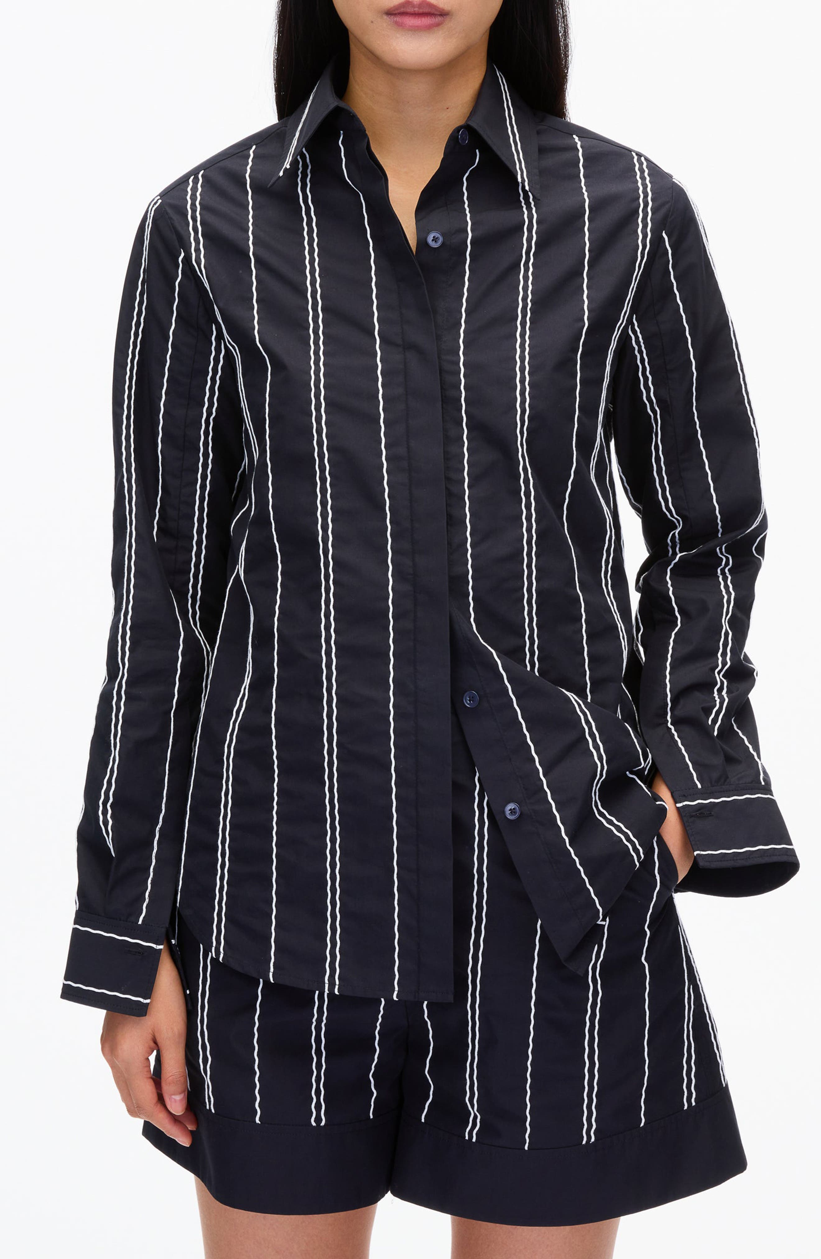 Wave Embroidered Long Sleeve Shirt