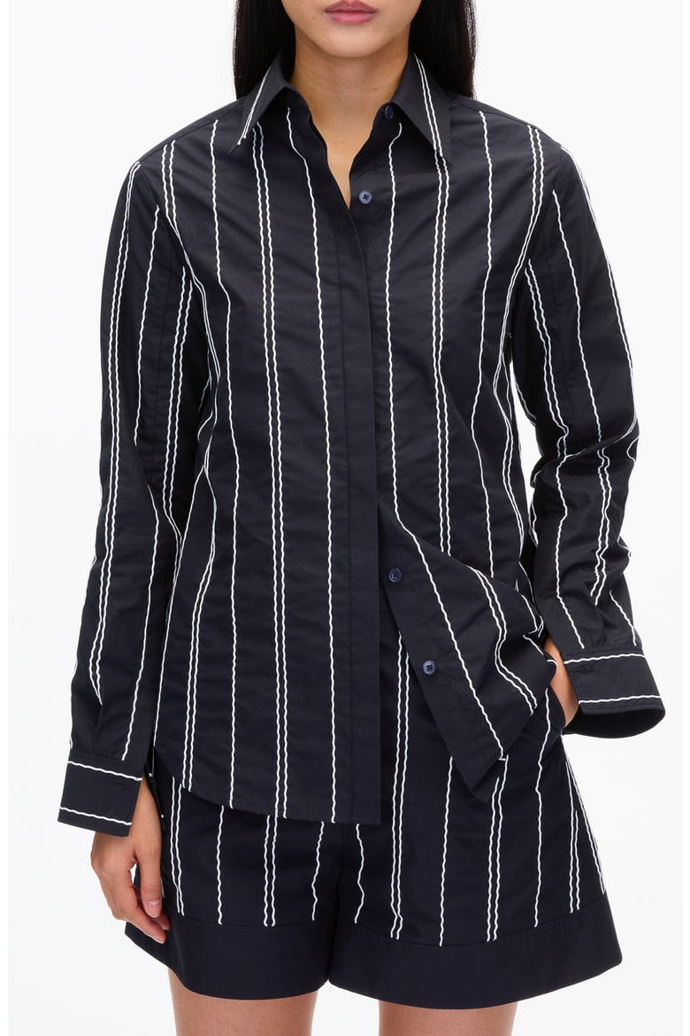 Wave Embroidered Long Sleeve Shirt, Main, color, MIDNIGHT