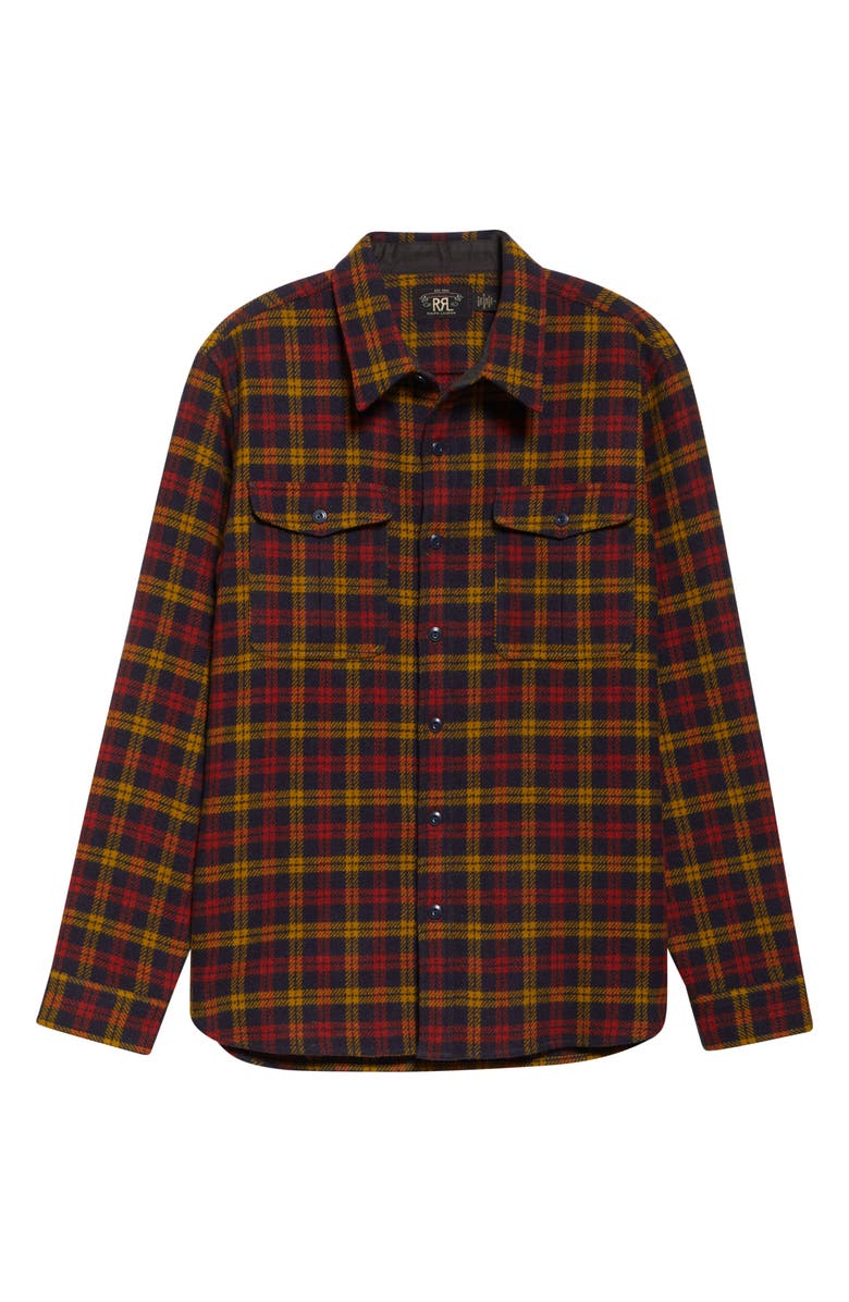 Double RL Walker Plaid Wool Flannel Work Shirt, Alternate, color, Red/ Yellow