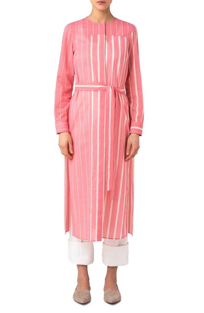 Akris Stripe Cotton Voile Long Sleeve Midi Shirtdress, Main, color, 