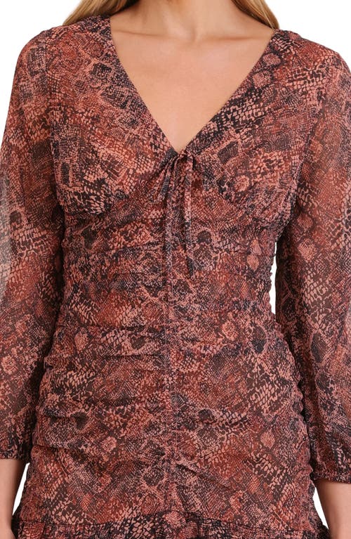 Avec Les Filles Cinched Long Sleeve Dress In Multi