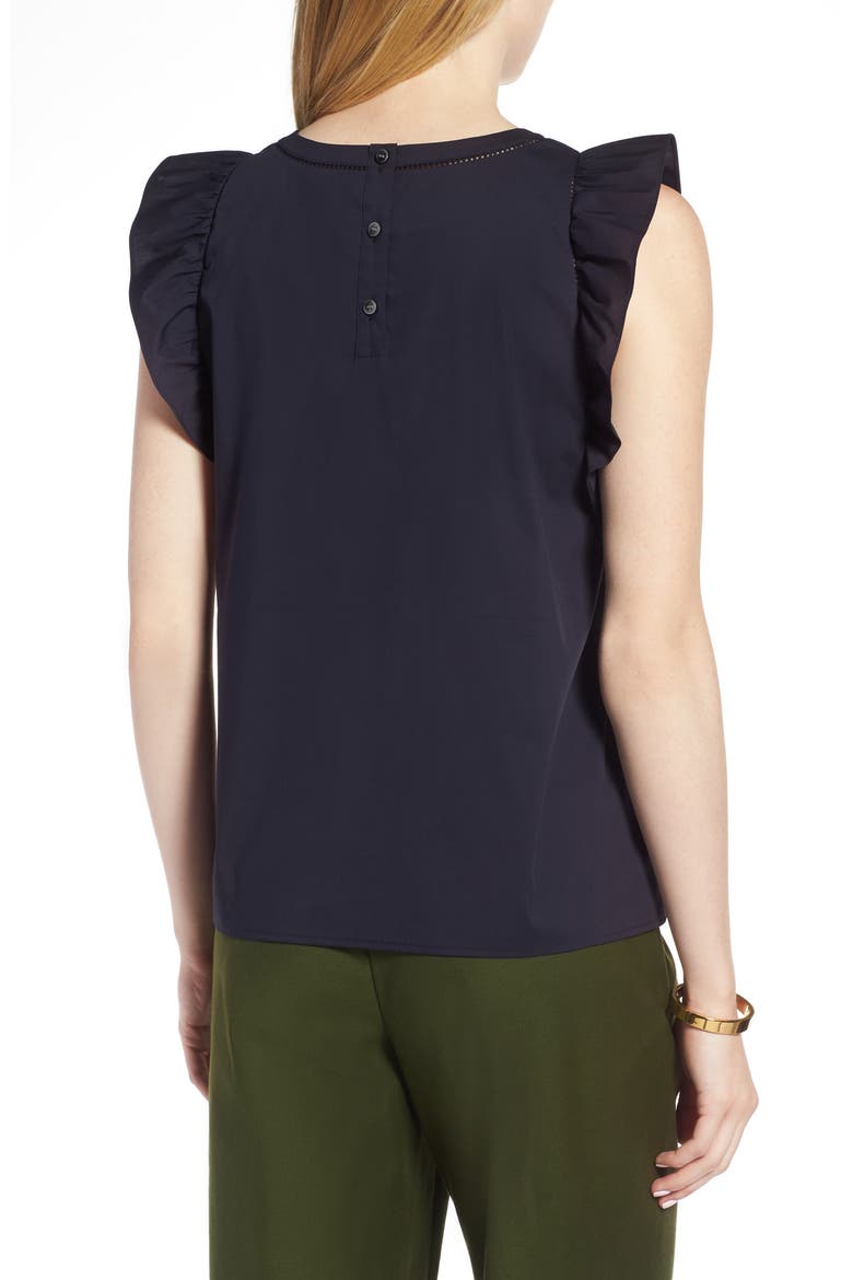 Ruffle Cotton Poplin Blend Top, Alternate, color, NAVY NIGHT