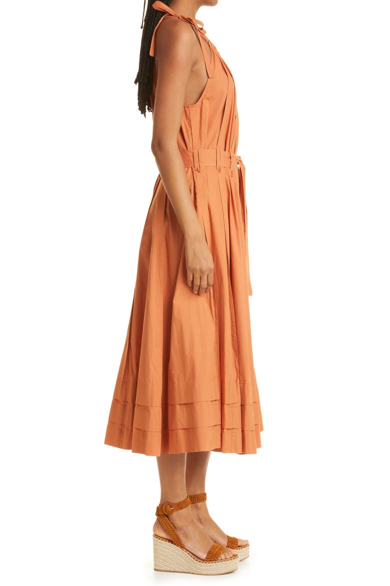 Joni Halter Neck Cotton Dress, Alternate, color, CLAY