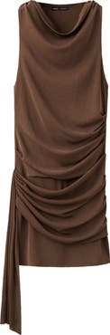 MANGO Drape Neck Ruched Minidress
