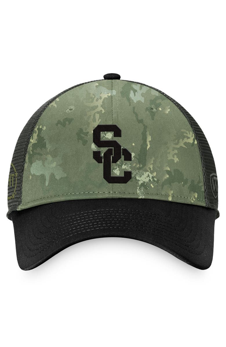 TOP OF THE WORLD Men's Top of the World Hunter Green/Gray USC Trojans OHT Military Appreciation Unit Trucker Adjustable Hat, Alternate, color,