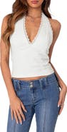 EDIKTED Carolyn Lacy Stretch Cotton Halter Top