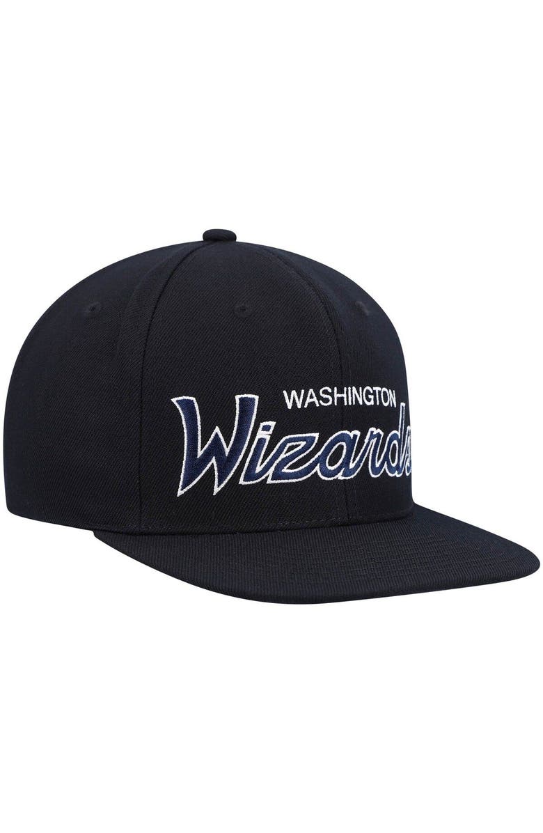 Mitchell & Ness Men's Mitchell & Ness Black Washington Wizards Hardwood Classics Script 2.0 Snapback Hat, Alternate, color, Black