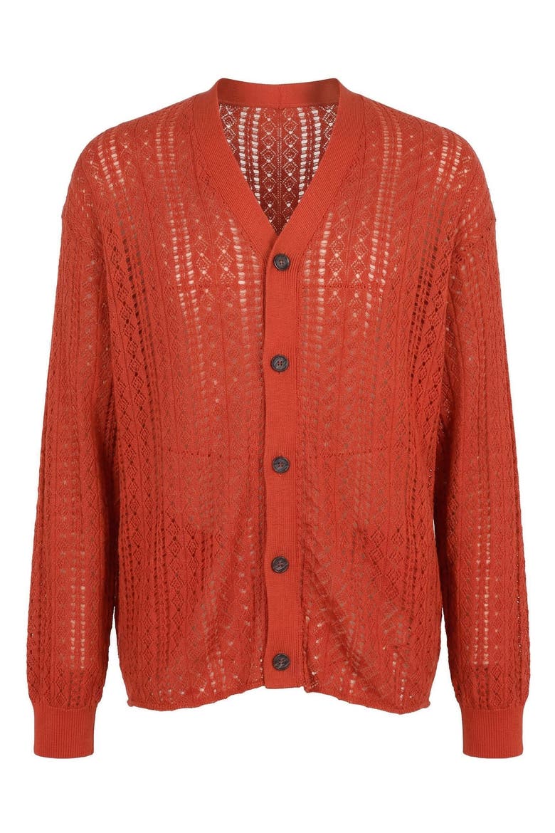 Open Knit Textured Cardigan, Alternate, color, Rust Orange
