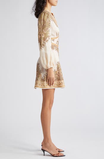 Natura Floral Paisley Long Sleeve Linen Mini Dress