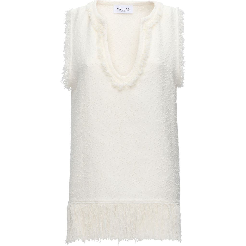 Callas Milano Comporta Sleeveless Fringed Boucle Top