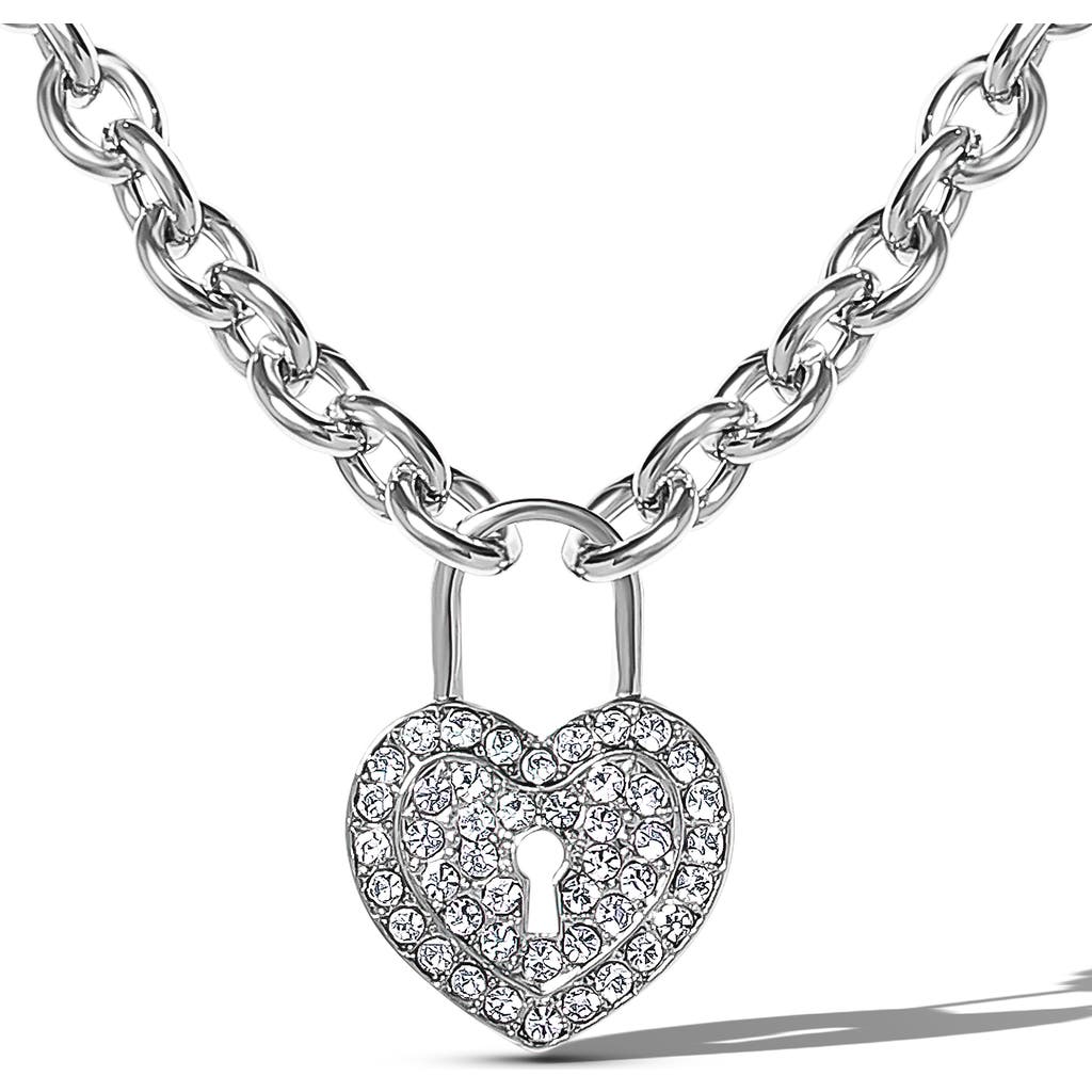Jessica Simpson Silver-tone Pave Crystal Heart Lock Necklace In Metallic