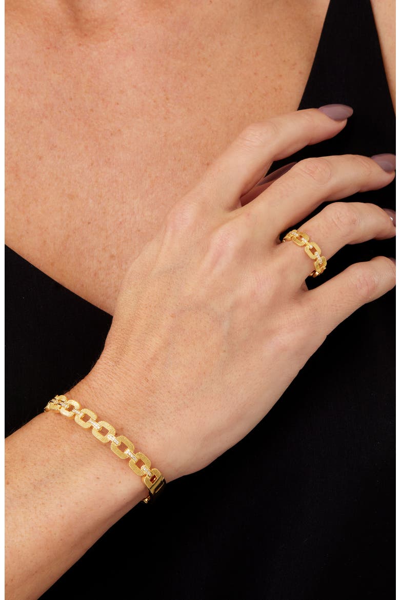 Cubic Zirconia Link Cuff Bracelet & Ring Set, Alternate, color, YELLOW