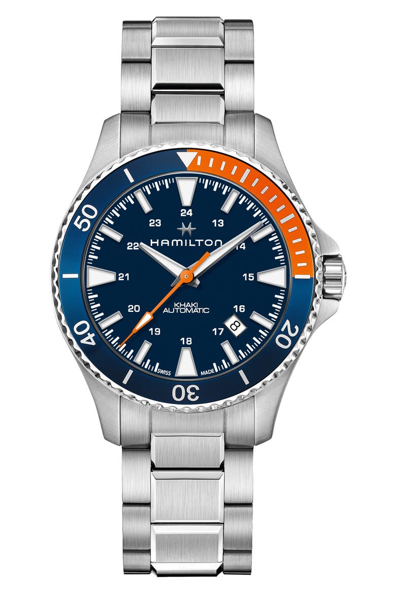 Khaki Navy Scuba Automatic Bracelet Watch, 40mm, Main, color, BLUE/SILVER