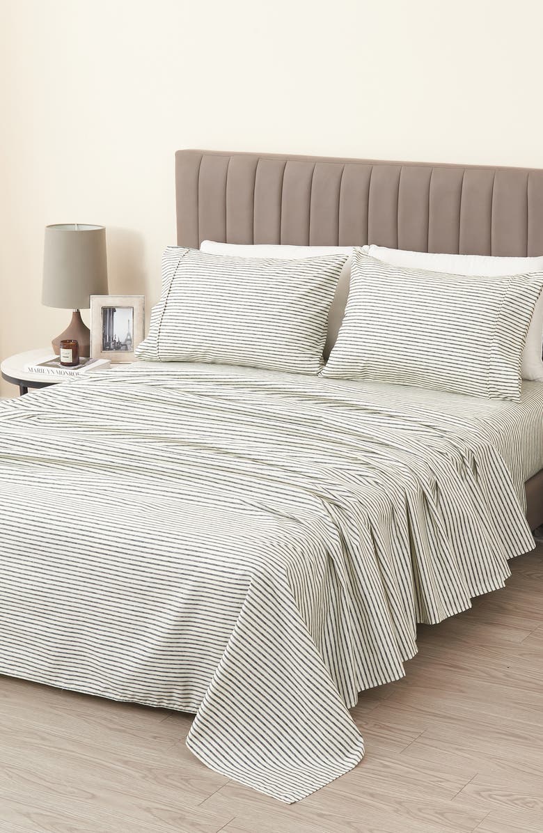 Woven & Weft Stripe Microfiber Sheet Set, Alternate, color, Dark Grey