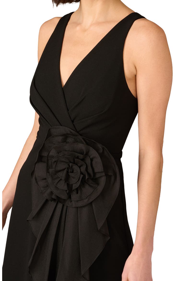 Floral Detail Crepe Cocktail Dress, Alternate, color, BLACK