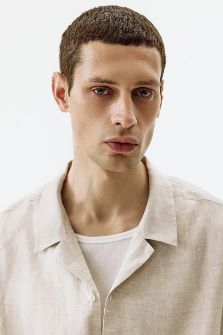 Relaxed Fit Linen Resort Shirt, Alternate, color, Light beige