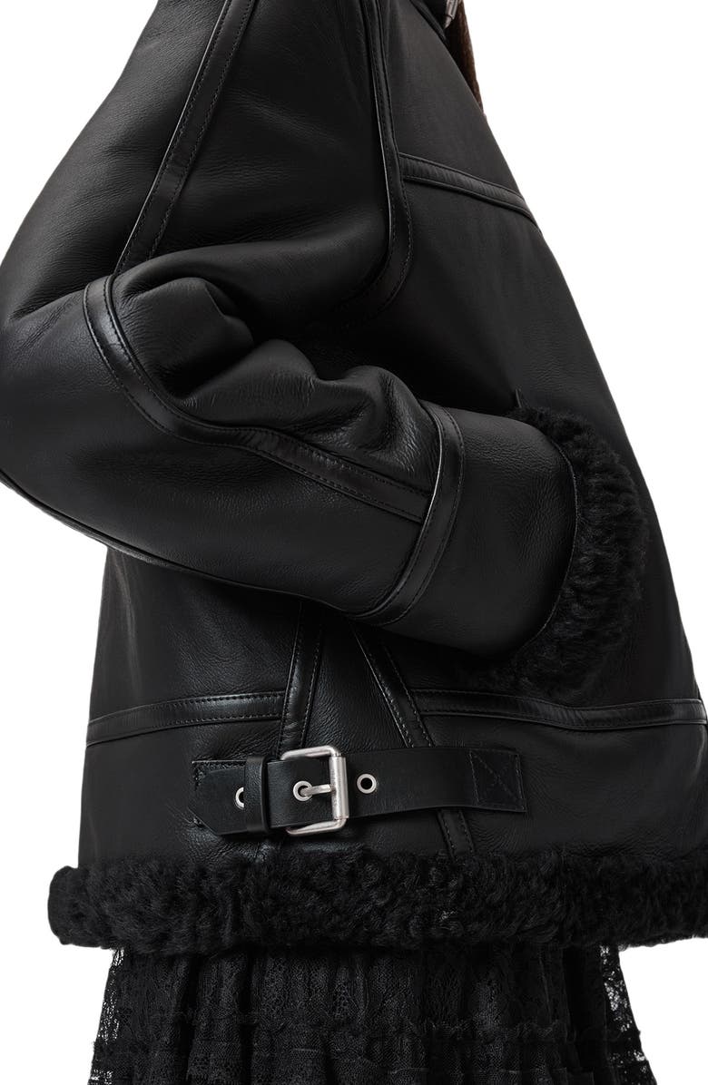 AllSaints Lorel Leather & Genuine Shearling Flying Jacket, Alternate, color, Black/ Black