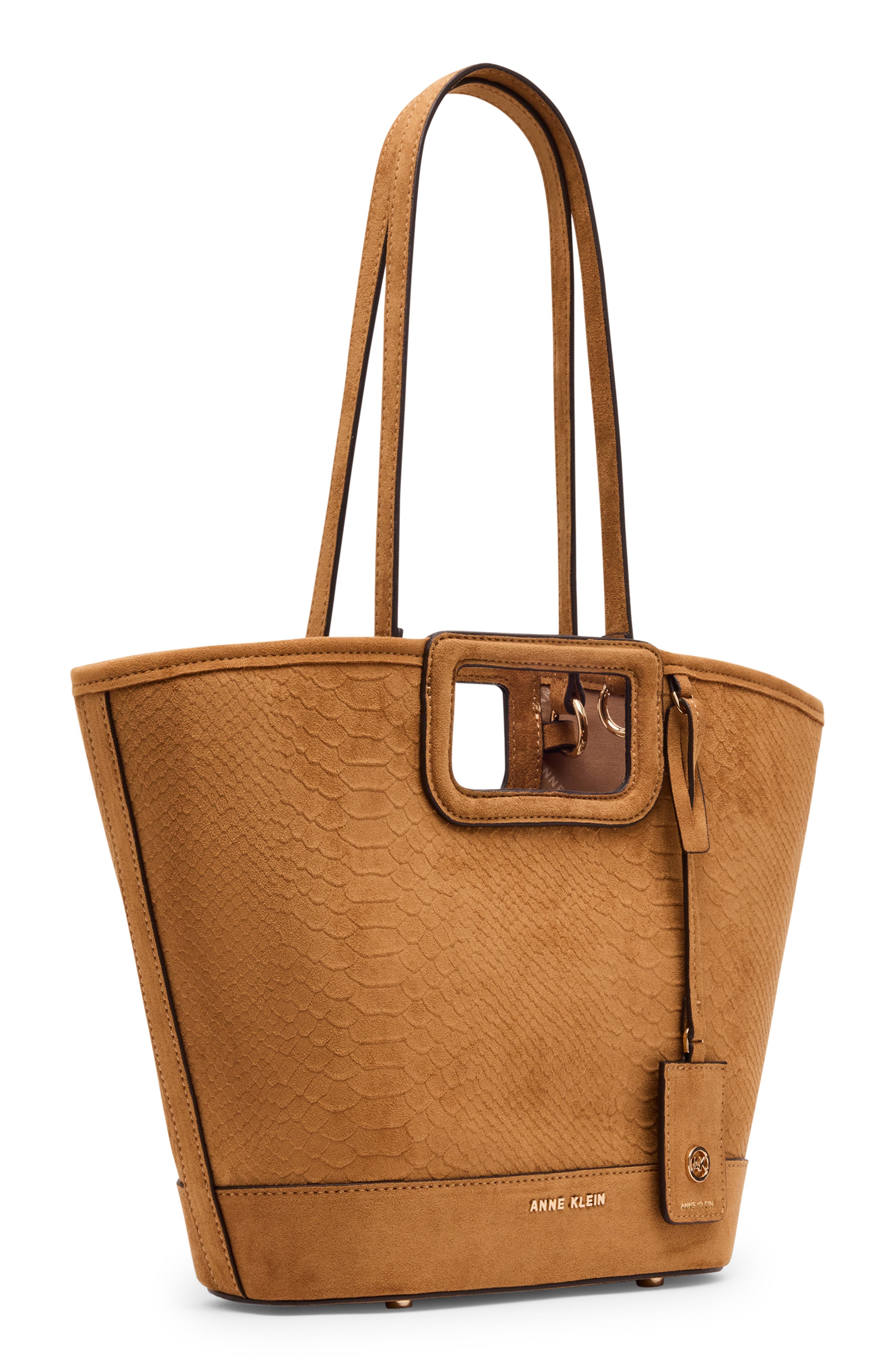 Cutout Handle Faux Suede Tote, Alternate, color, TAN