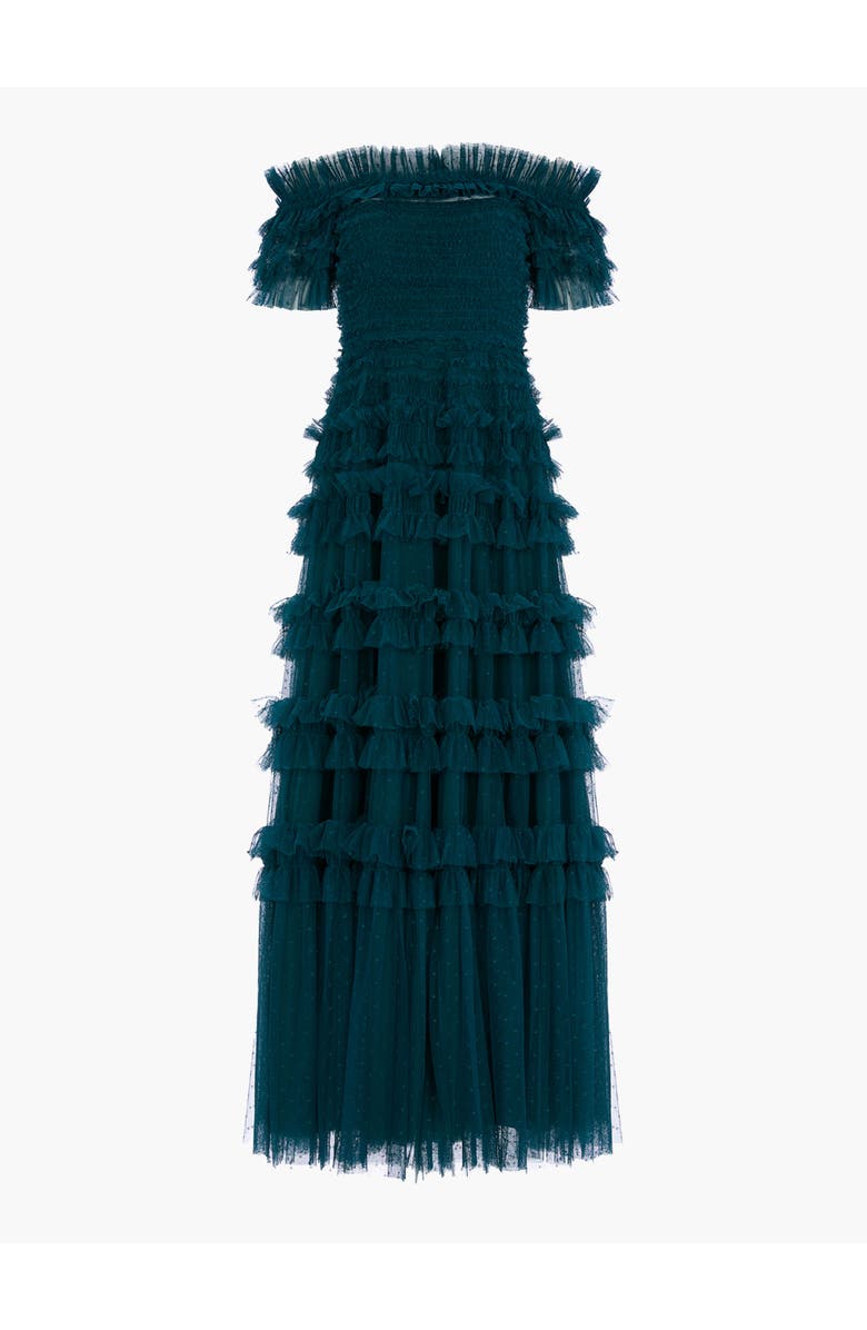 Needle & Thread Lisette Ruffle Off Shoulder Gown, Alternate, color, Emerald