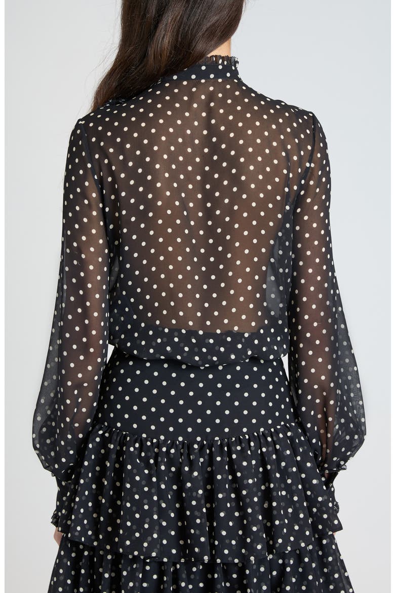 Polka Dot Tulle Bib Button-Up Shirt, Alternate, color, NERO/ BETULLA
